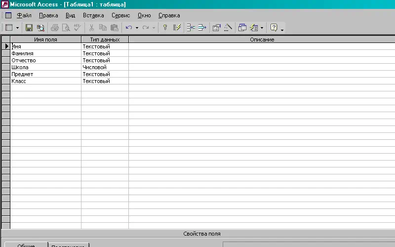 Таблица в Microsoft Access