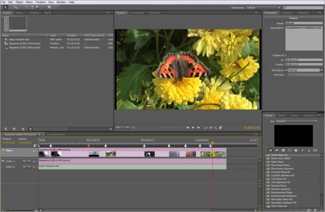 Интерфейс Adobe Encore DVD