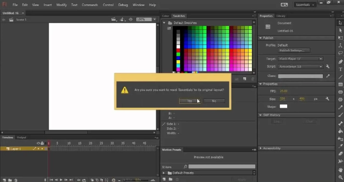 Интерфейс Adobe Flash Professional CC