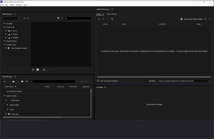 Интерфейс Adobe Media Encoder
