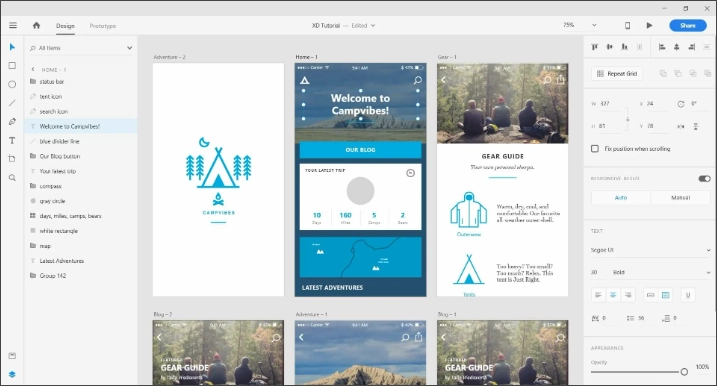 Интерфейс Adobe XD CC