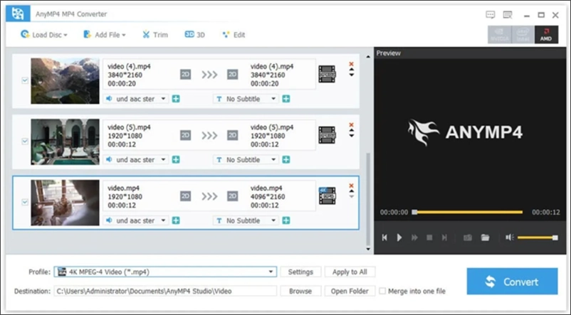 Интерфейс AnyMP4 Video Converter