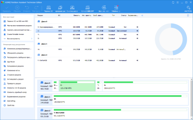 Интерфейс AOMEI Partition Assistant