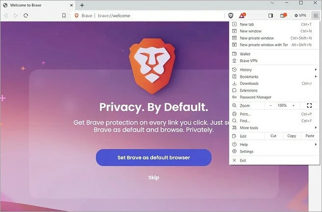 Интерфейс Brave Browser