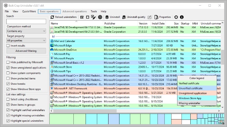 Интерфейс Bulk Crap Uninstaller