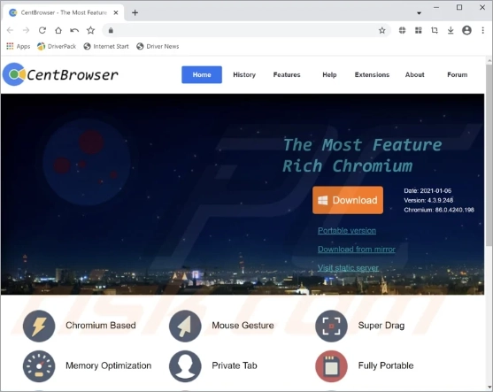 Интерфейс Cent Browser