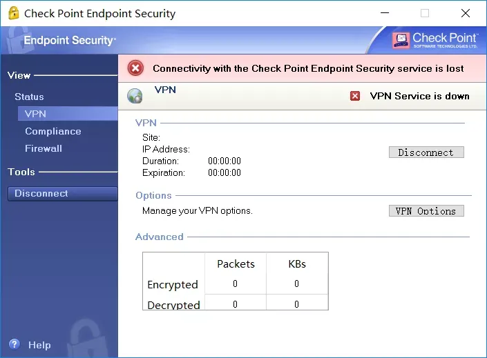 Интерфейс Check Point Endpoint Security VPN