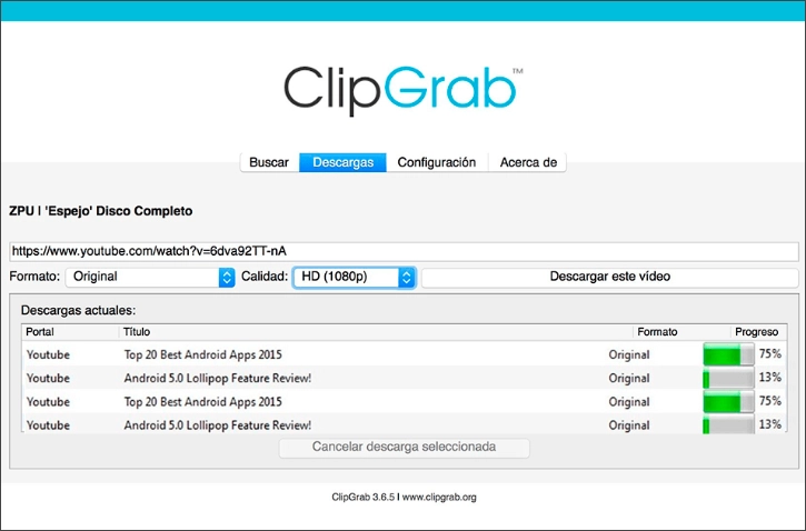 Интерфейс ClipGrab