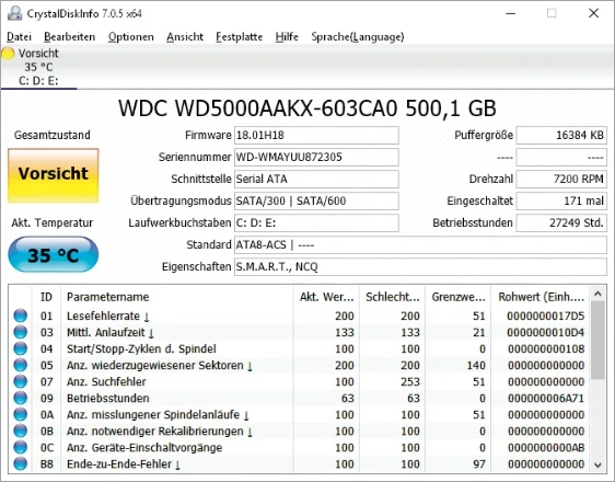 Интерфейс CrystalDiskInfo