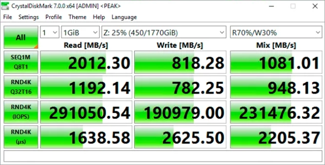 Интерфейс CrystalDiskMark