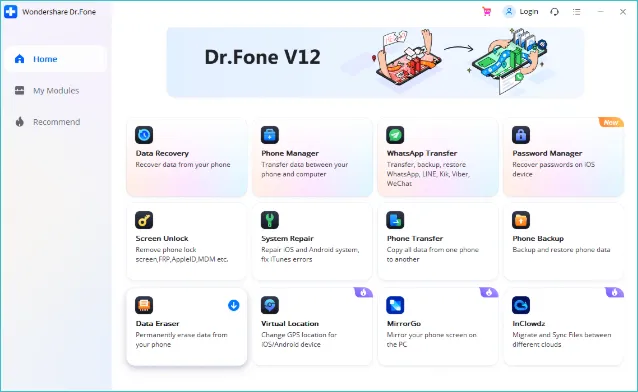 Интерфейс Dr.Fone for iOS