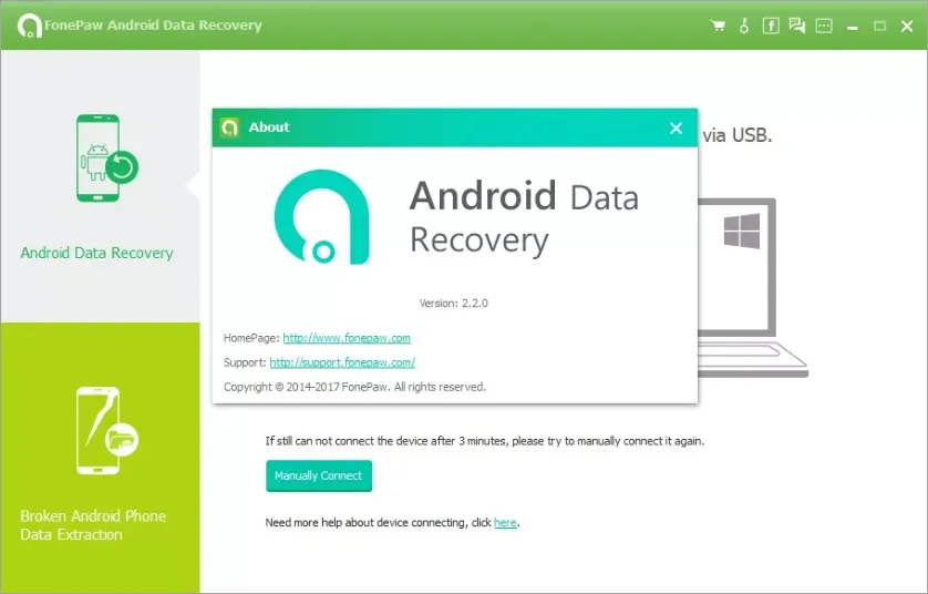 Интерфейс FonePaw Android Data Recovery