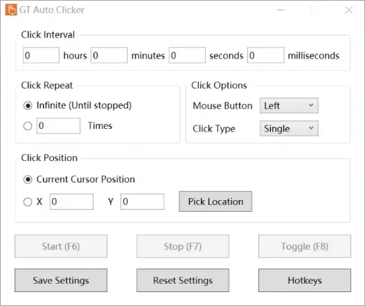Интерфейс GS Auto Clicker