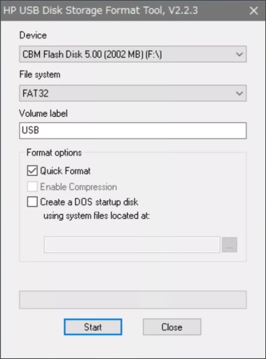 Интерфейс HP USB Disk Storage Format Tool