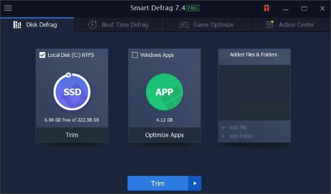 Интерфейс IObit Smart Defrag
