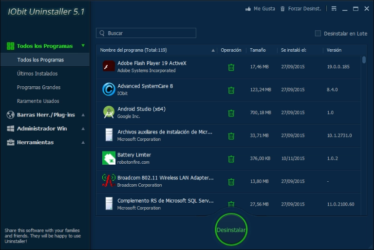 Интерфейс IObit Uninstaller