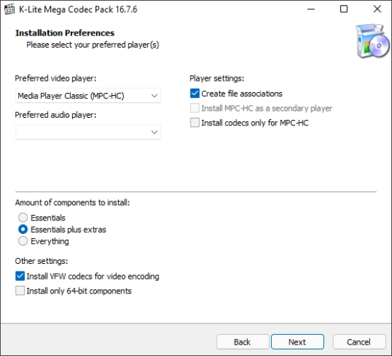 Интерфейс K-Lite Codec Pack Mega