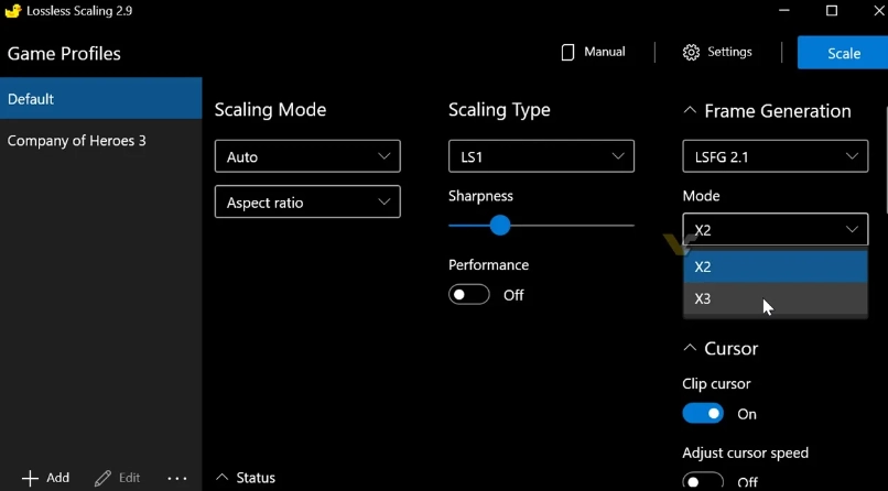 Интерфейс Lossless Scaling