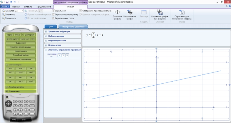 Интерфейс Microsoft Mathematics