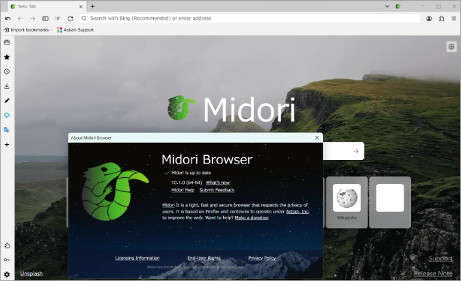 Интерфейс Midori Browser