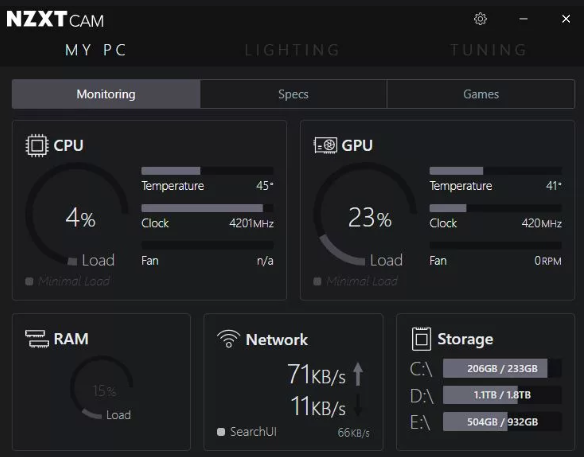 Интерфейс NZXT CAM