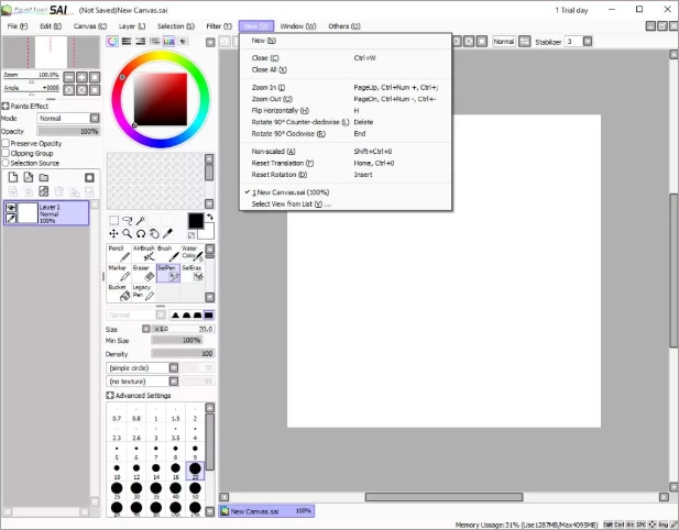Интерфейс Paint Tool SAI 2