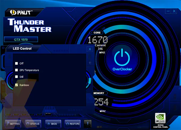 Интерфейс Palit ThunderMaster
