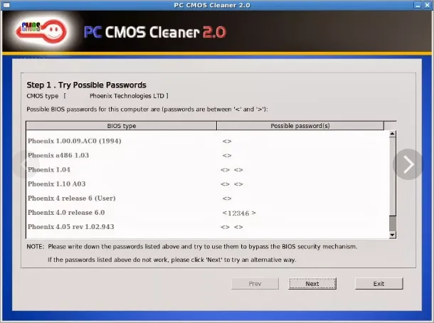 Интерфейс PC CMOS Cleaner