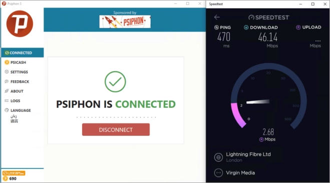 Интерфейс Psiphon VPN