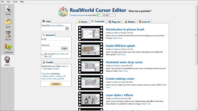 Интерфейс RealWorld Cursor Editor