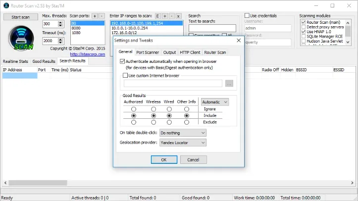 Интерфейс Router Scan