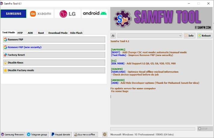 Интерфейс SamFw FRP Tool