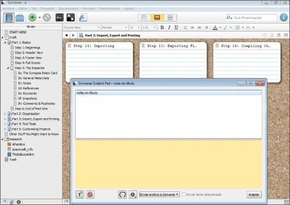 Интерфейс Scrivener