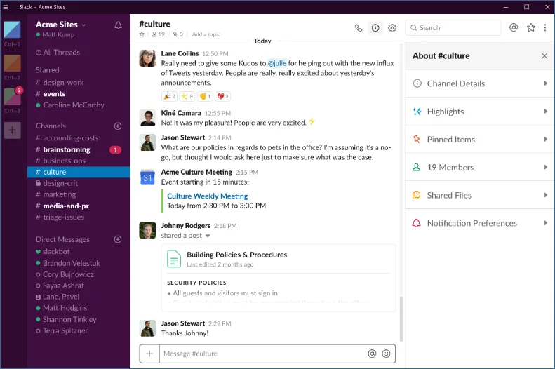 Интерфейс Slack