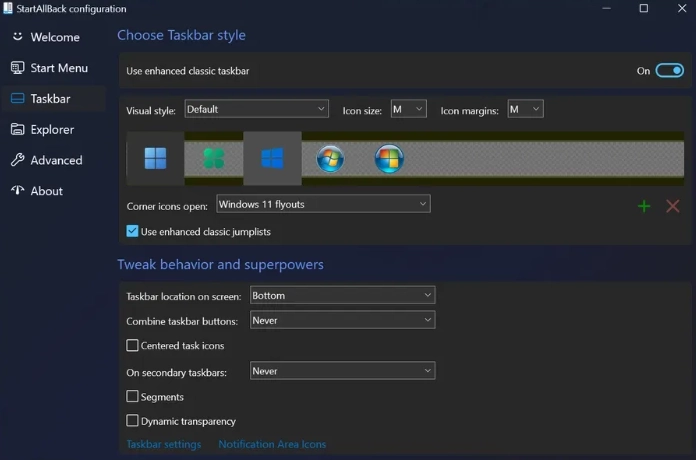 Интерфейс StartAllBack AiO