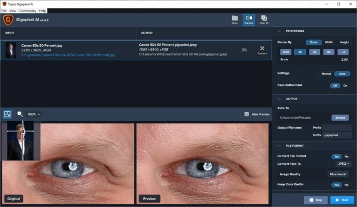 Интерфейс Topaz Gigapixel AI