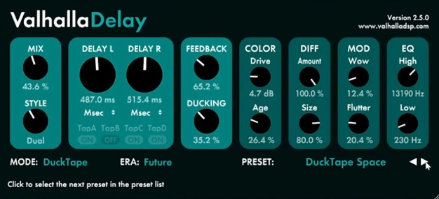Интерфейс Valhalla Reverb VST