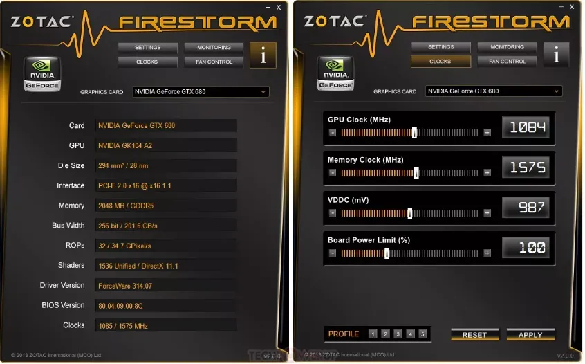 Интерфейс ZOTAC FireStorm