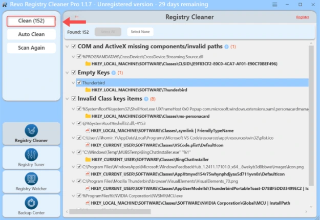 Revo Registry Cleaner